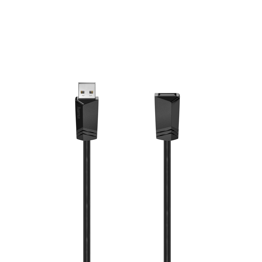 Siyah USB kablosu ve konektörleri. Bir ucunda USB-A konektörü, diğerinde USB-B bulunur.