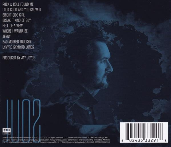 Albumcover. Dunkelblau mit einem Männerprofil, Songtiteln und Credits.