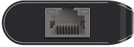 Close-up of a black port with a rectangular opening and lines.