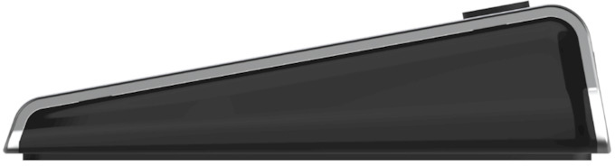Side profile of a black, angled electronic device.
