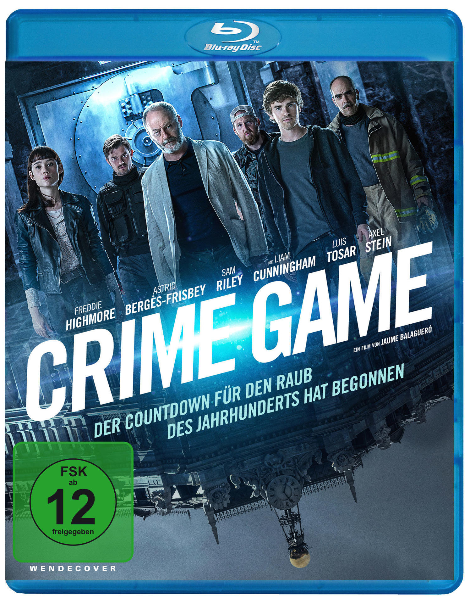 Blu-ray-Cover von 'Crime Game'. Schauspieler vor einer Stadtkulisse. Der Titel ist in weißen Buchstaben.