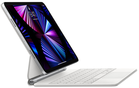Un iPad Pro avec un clavier. L'écran affiche un graphique coloré.
