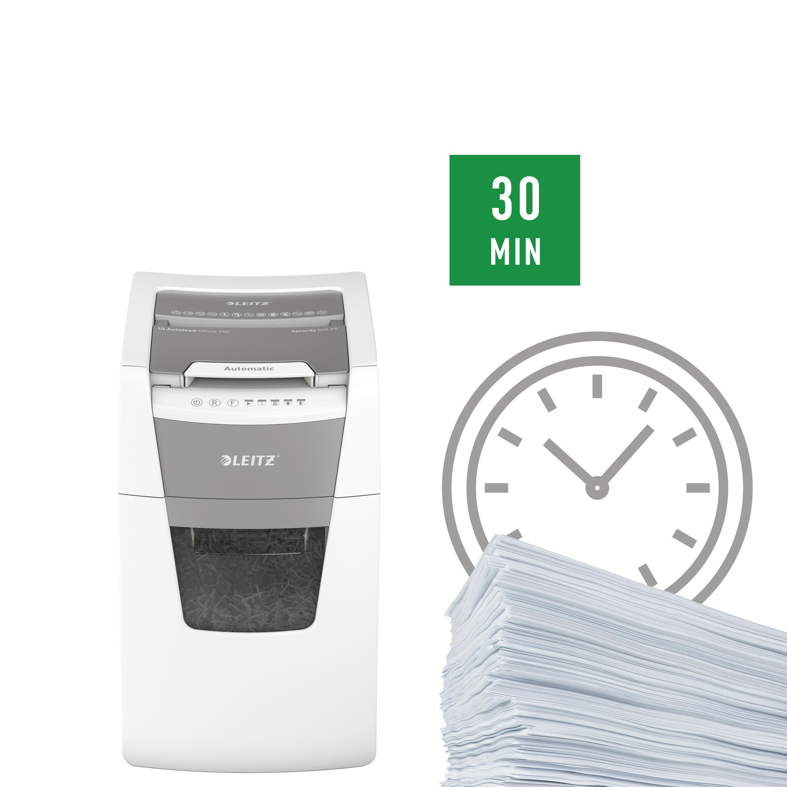 LEITZ IQ Autofeed Office 150 Automatischer Aktenvernichter, Weiß