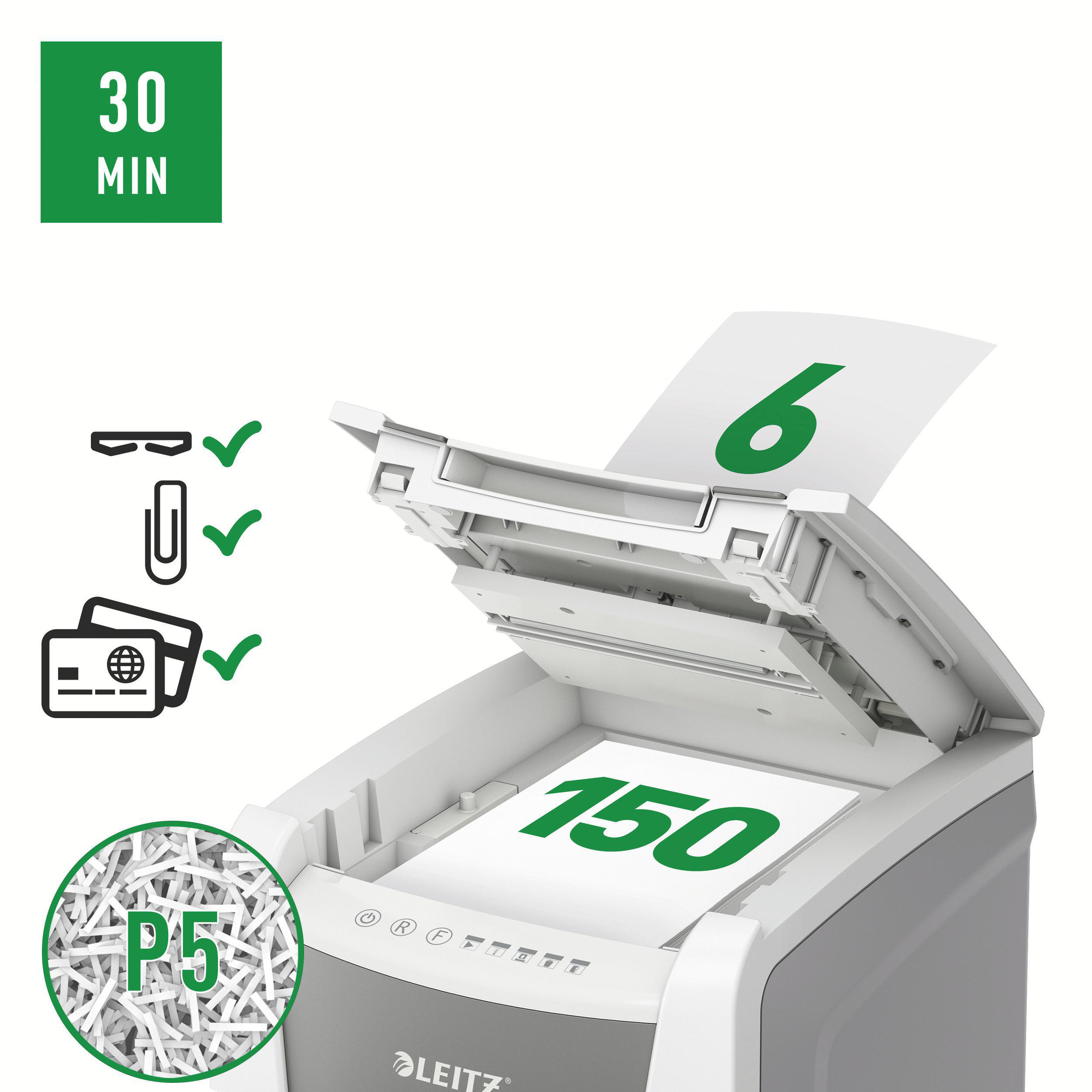 LEITZ IQ Autofeed Office 150 Automatischer Aktenvernichter, Weiß