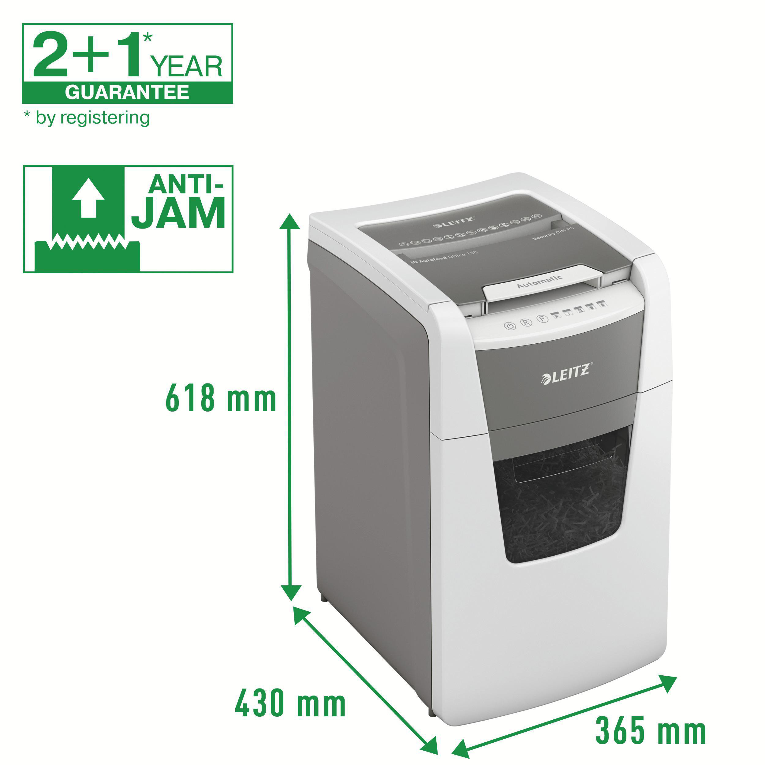 LEITZ IQ Autofeed Office 150 Automatischer Aktenvernichter, Weiß