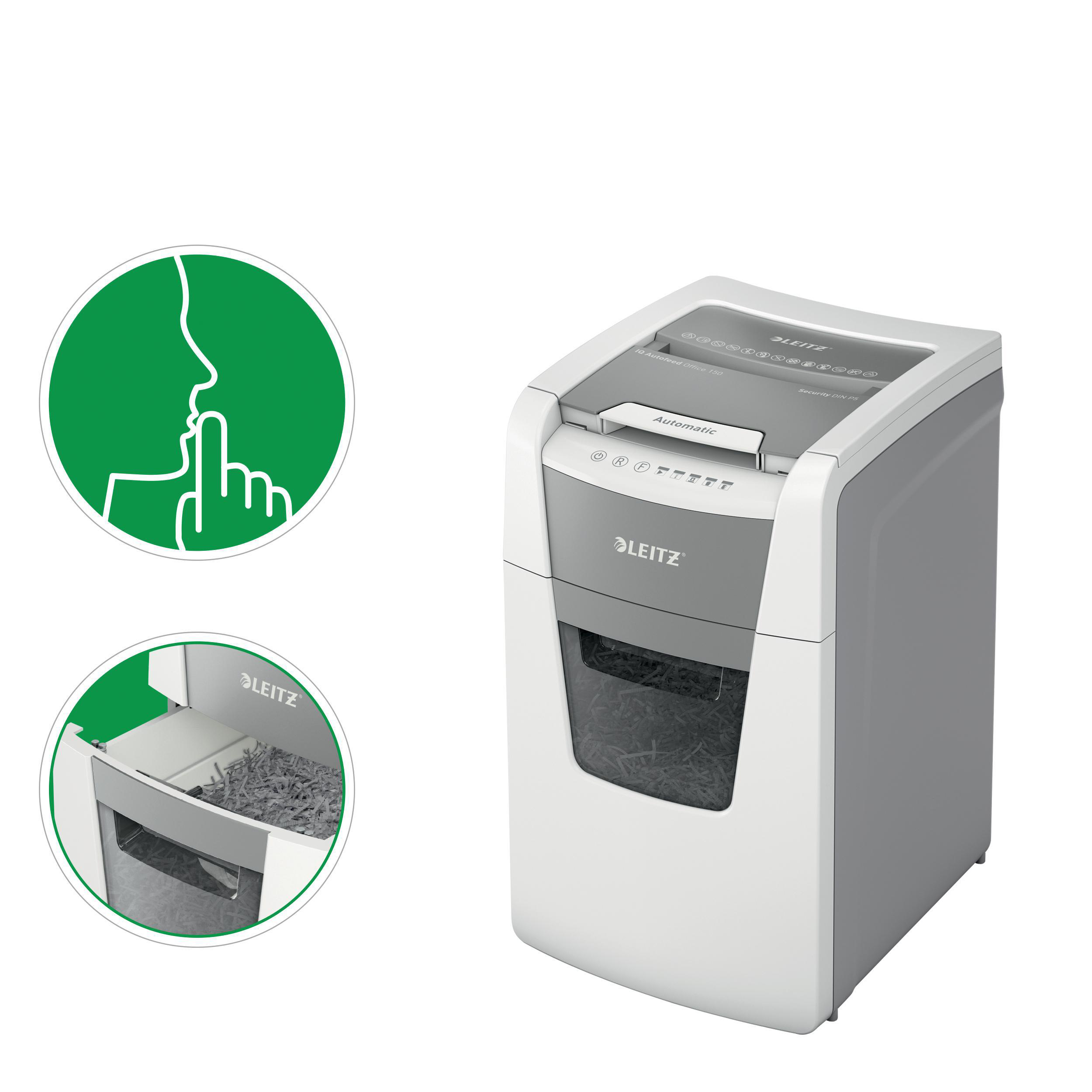 LEITZ IQ Autofeed Office 150 Automatischer Aktenvernichter, Weiß