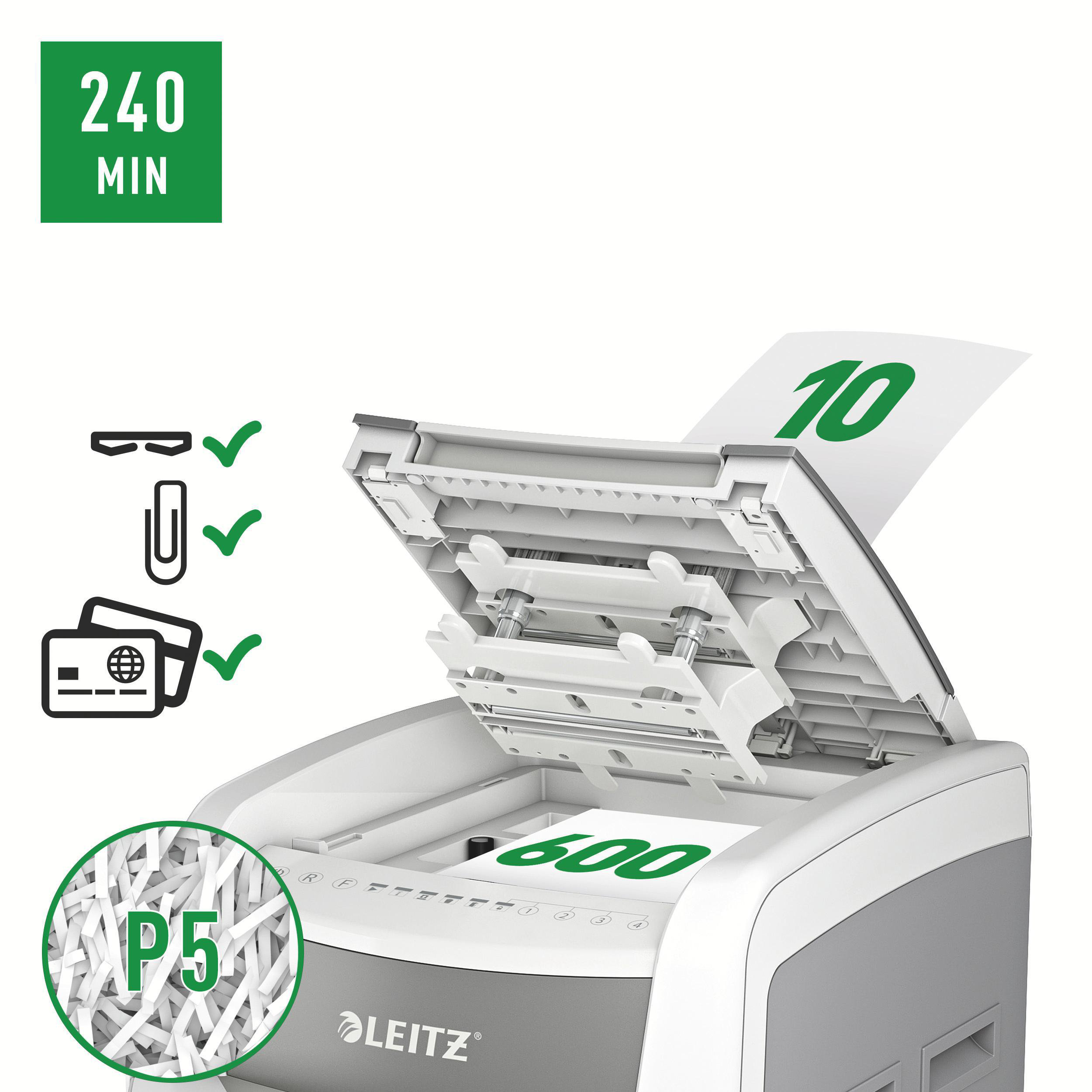 LEITZ IQ Autofeed Office Pro 600 Automatischer Aktenvernichter, Weiß