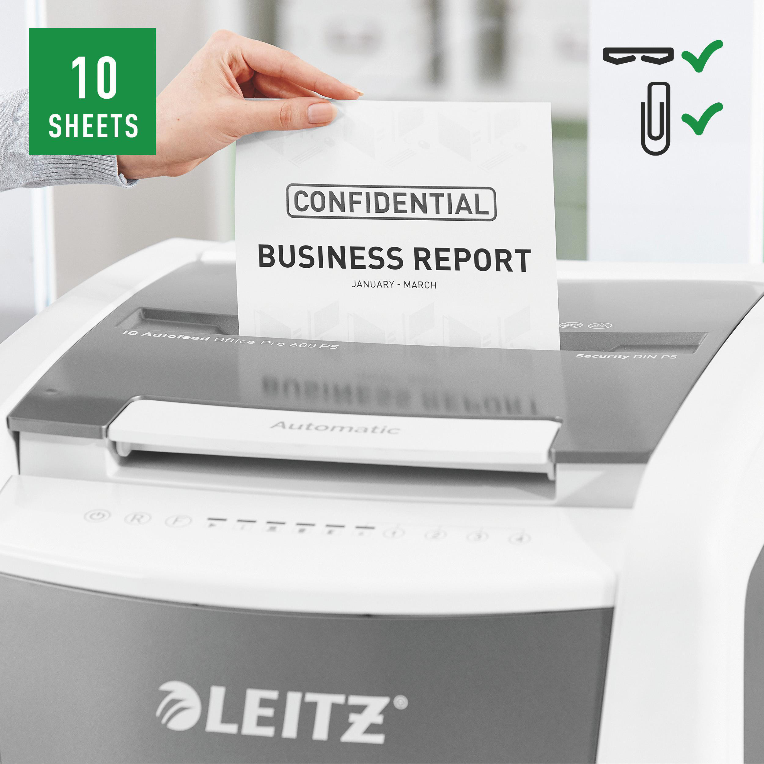 LEITZ IQ Autofeed Office Pro 600 Automatischer Aktenvernichter, Weiß