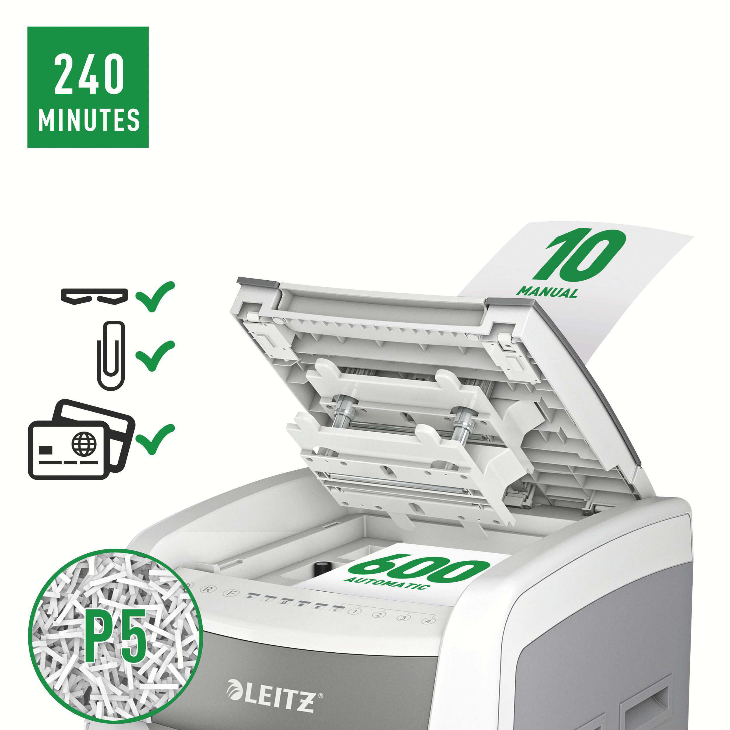 LEITZ IQ Autofeed Office Pro 600 Automatischer Aktenvernichter, Weiß