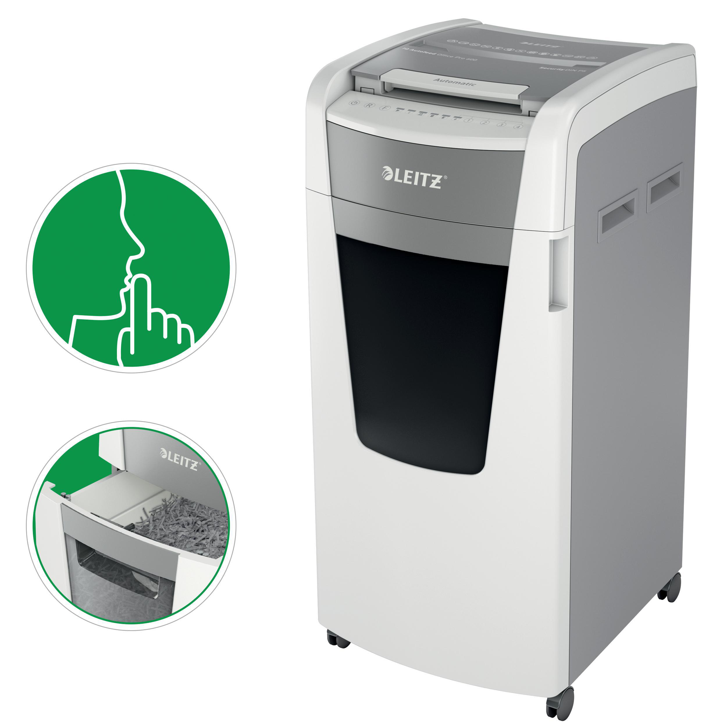 LEITZ IQ Autofeed Office Pro 600 Automatischer Aktenvernichter, Weiß