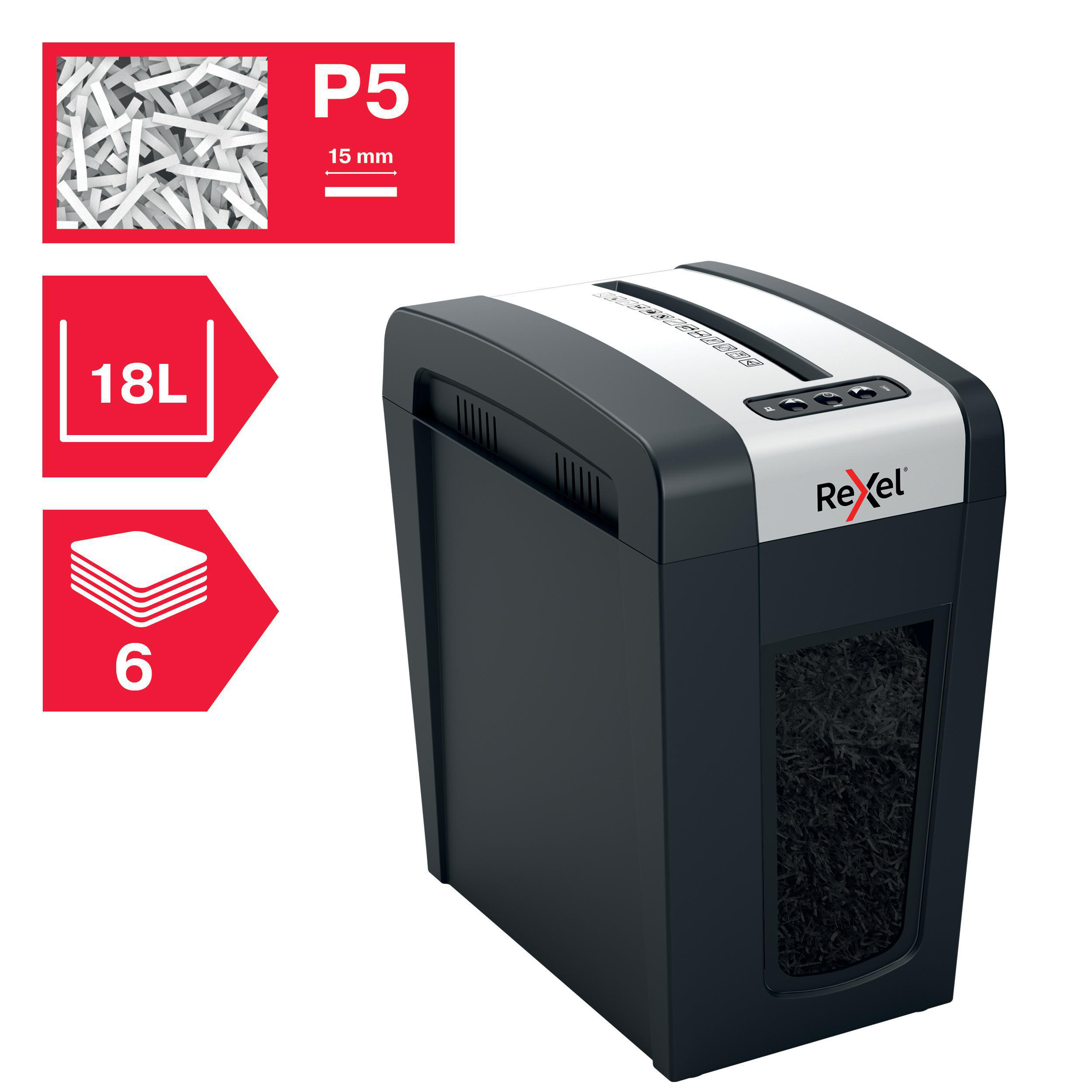 REXEL Secure MC6-SL Slimline Whisper-Shred™ Aktenvernichter, Schwarz