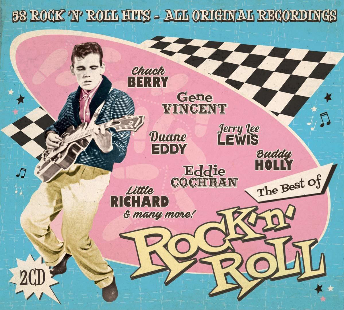 Rock 'n' Roll Albumcover mit Musikern: Chuck Berry, Jerry Lee Lewis und anderen.