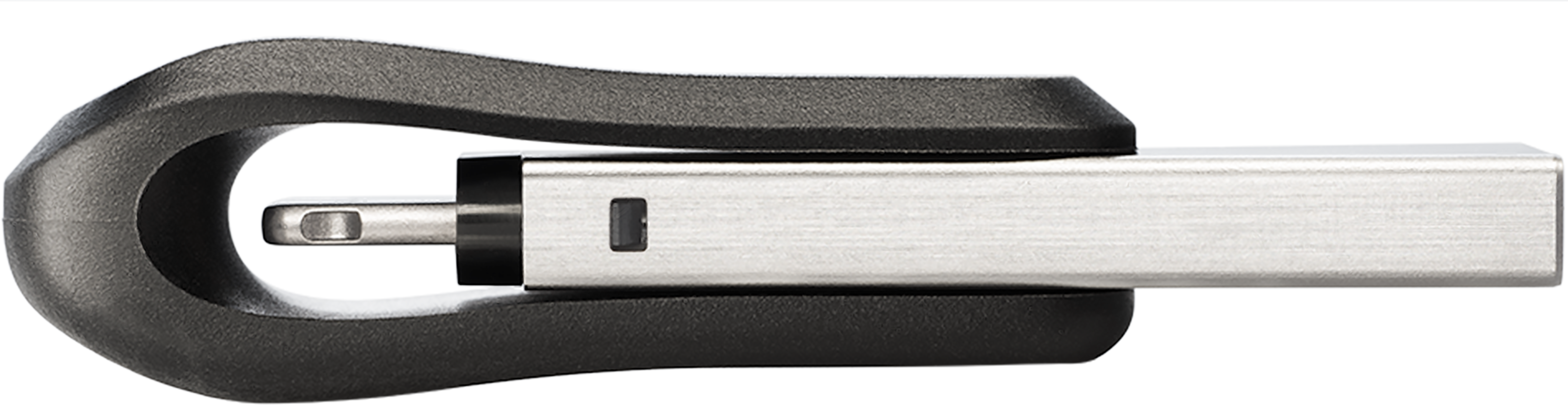 A Sandisk USB drive with a black handle and a silver connector.