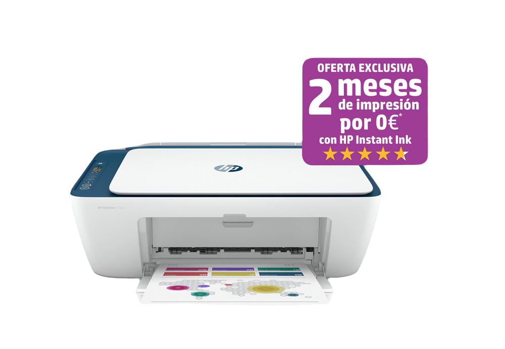 Impresora multifunción - HP DeskJet 2721, Color, 5.5 ppm, Wifi, Compatible con HP Instant Ink