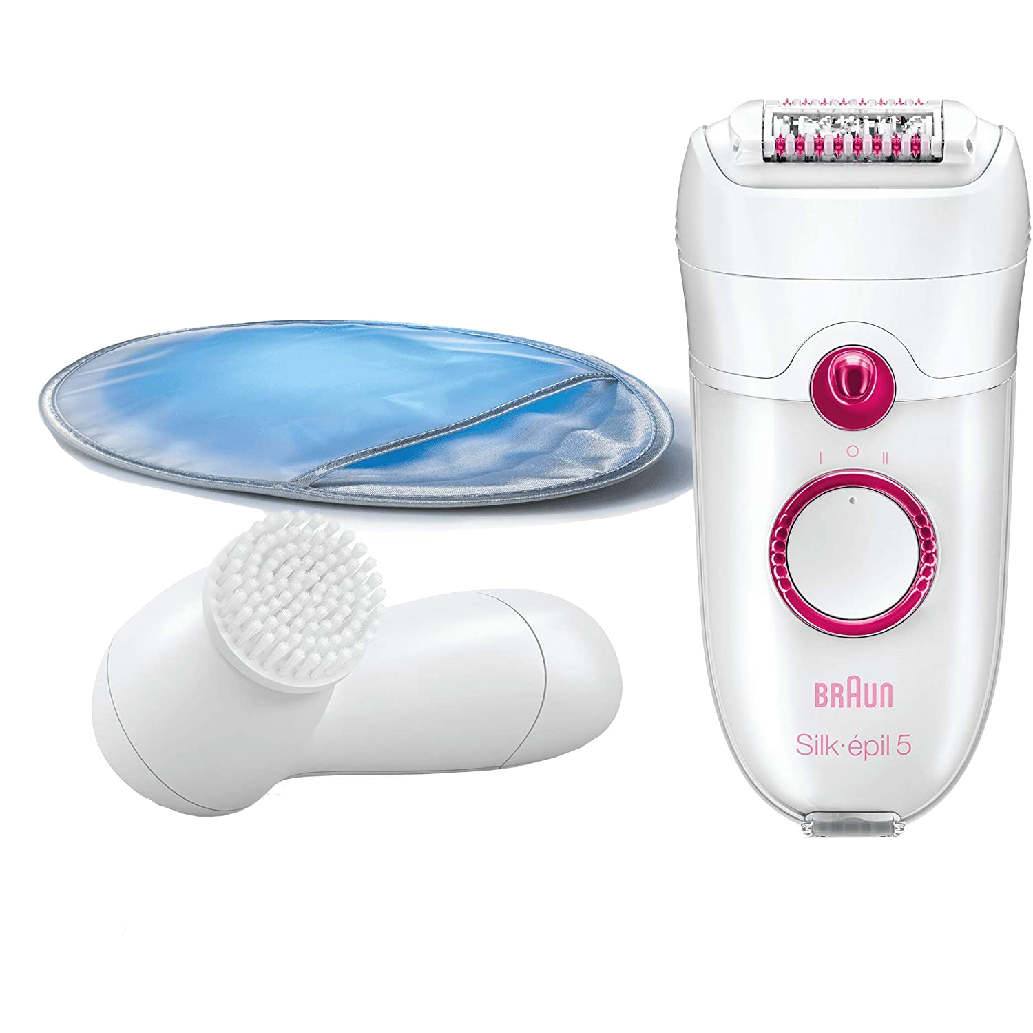 Braun 5329+cepillo Exfoliante depiladora 5 power 5329 pack con 3 accesorios multizonas corriente para mujer masaje guante y cepillo limpiador facial blancoframbuesa 5se5329 40pinzas