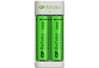 Pilas recargables con cargador - GP Eco E211, 2x Pilas AA ReCyko 2000, MicroUSB, Verde