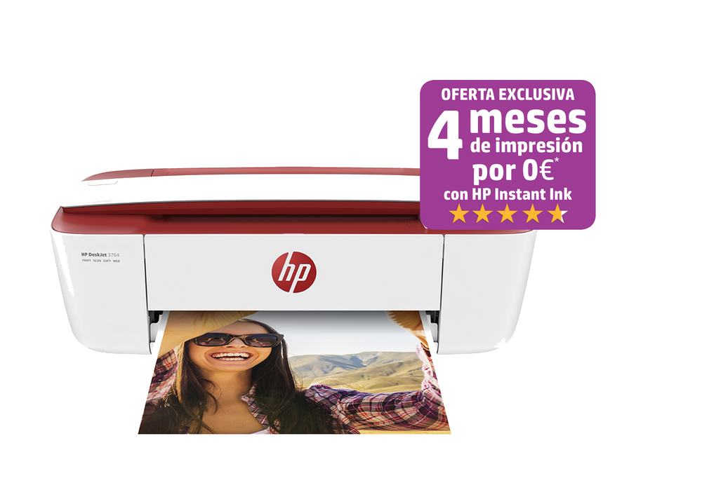 Impresora Tinta Hp deskjet 3764 wifi compatible con instant ink blancorojo color 19 ppm usb roja