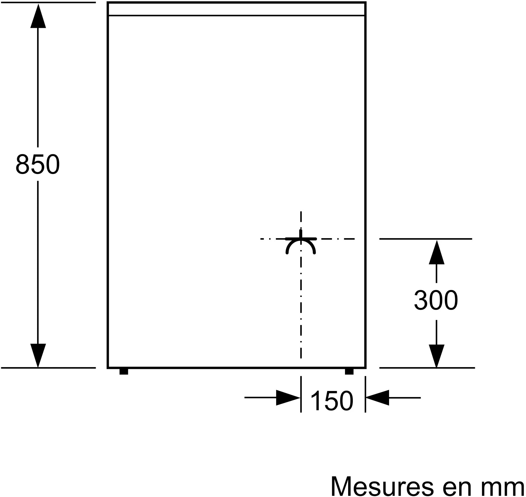 A diagram with dimensions of a white cabinet. It shows the height, width, and depth.