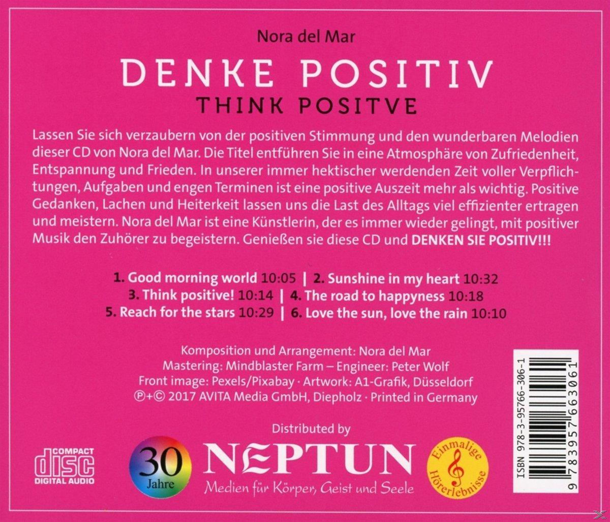 CD-Cover mit dem Text 'Denke Positiv' und einer Titelliste, Branding 'Nora del Mar' und 'Neptun'.