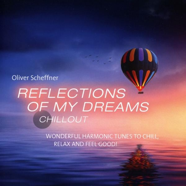 Albumcover mit Heißluftballon über Wasser, Nachthimmel und Text.