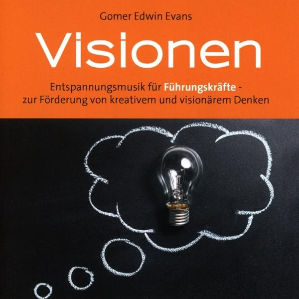 Buchcover mit deutschem Titel 'Visionen' und einer Glühbirne in einer Gedankenblase.