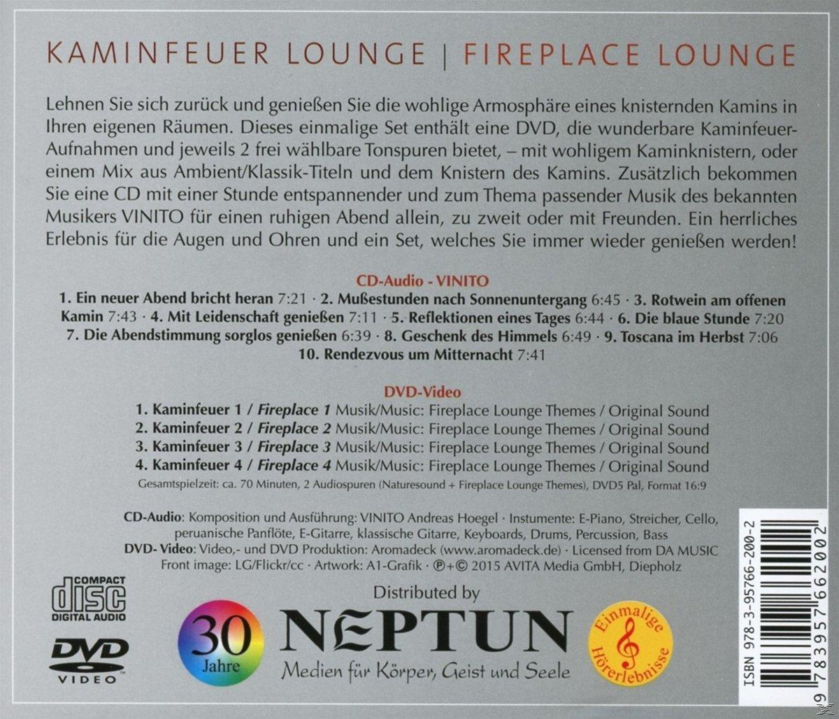 Textdokument mit Informationen über eine Kaminfeuer-Lounge mit CD-Audio und DVD-Video.