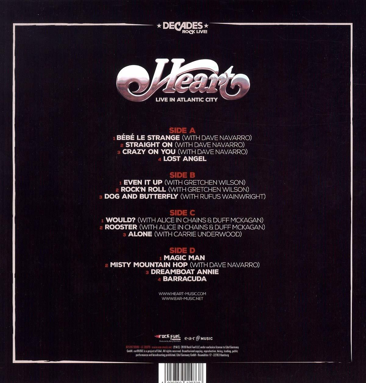 Albumcover, schwarzer Hintergrund mit Text von Songs und der Künstlerin Heart. Weißer Text.