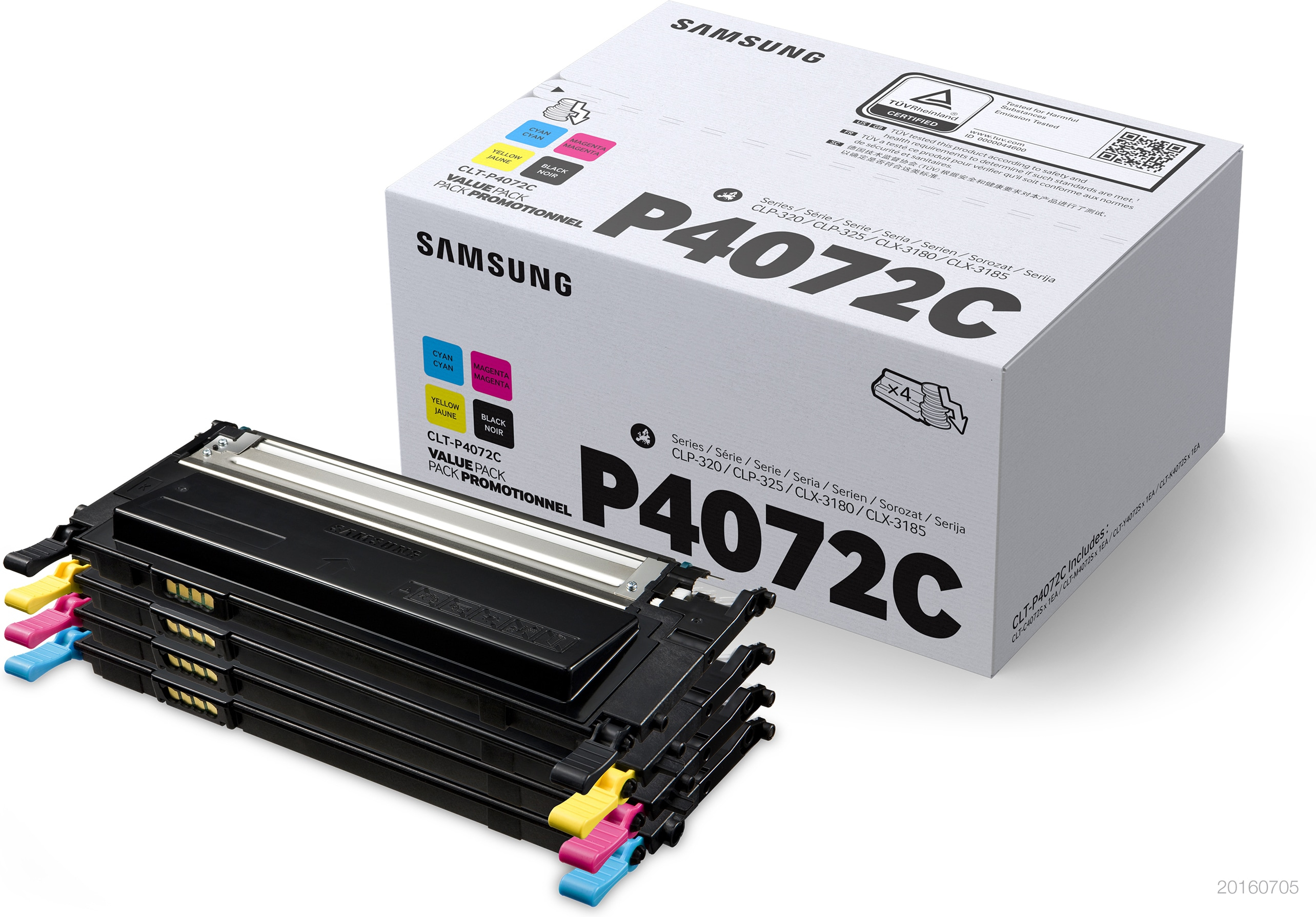 Tóner de láser - Samsung CLT-P4072C, Negro, Cian, Magenta y Amarillo