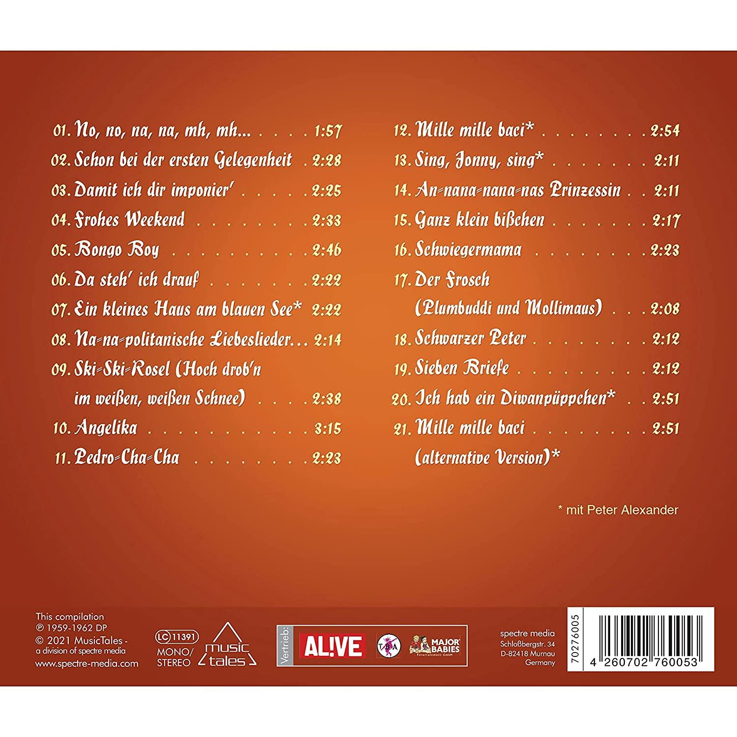 CD-Cover mit Tracklist. Es enthält eine Liste von Liedern und Credits an den Künstler.