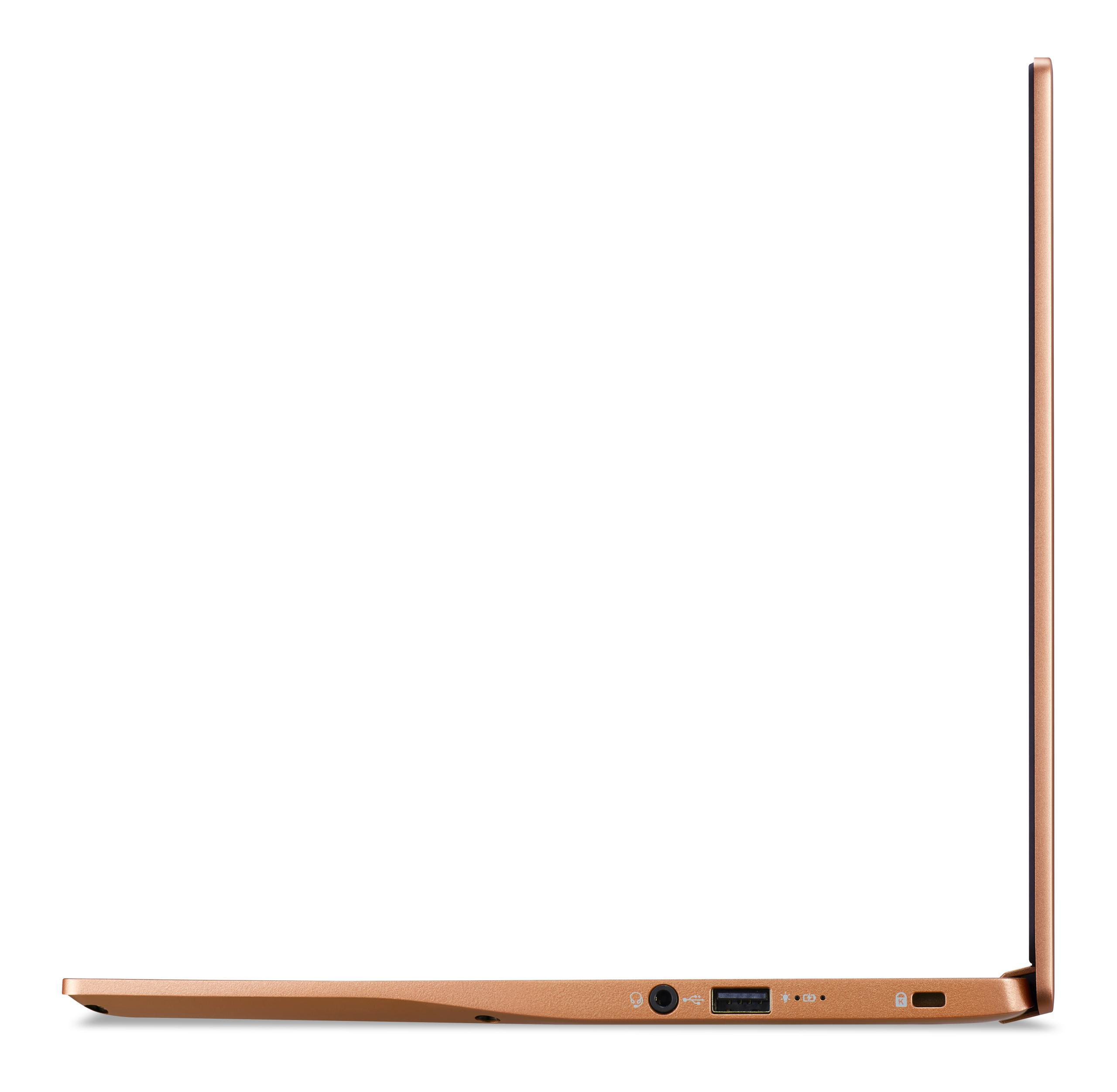 Seitenansicht eines goldenen Laptops. Anschlüsse sind an der Seite sichtbar.