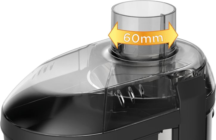 Close-up of a plastic device, showing the opening with a 60mm arrow pointing at it.