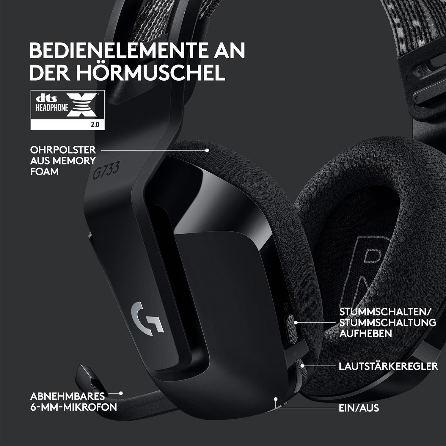 RGB Over-ear LOGITECH Gaming Headset LIGHTSYNC Speed kabelloses, Schwarz Light G733