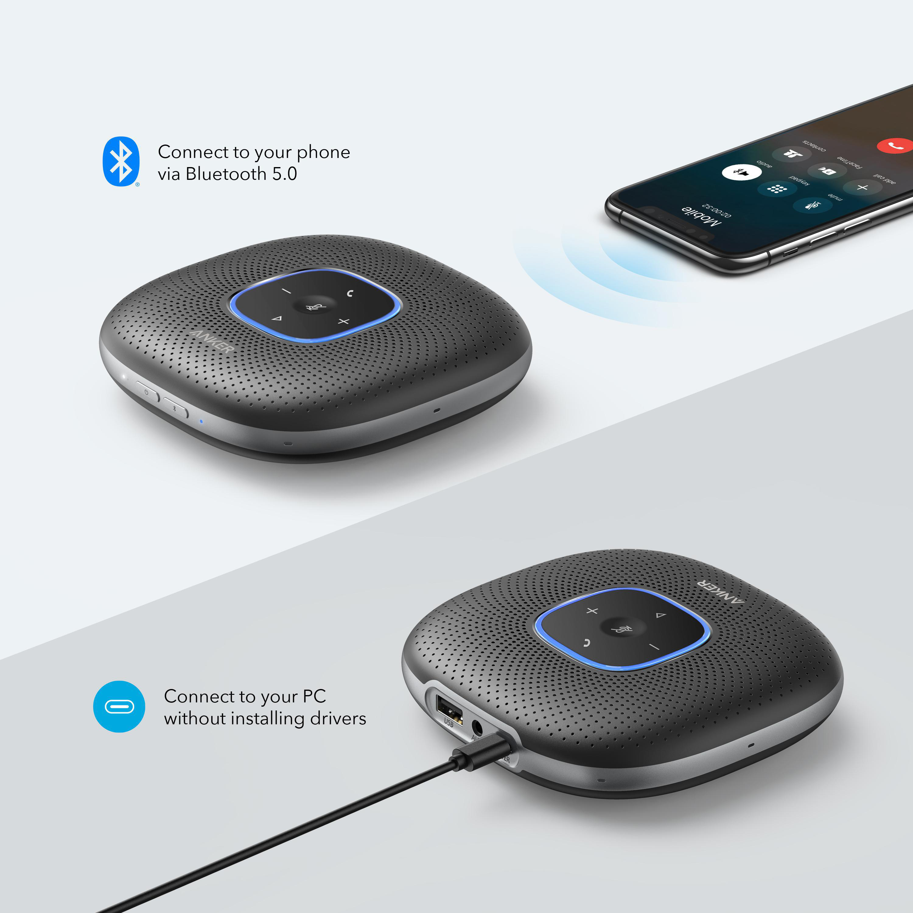 ANKER PowerConf Bluetooth Konferenzlautsprecher Grau/Schwarz