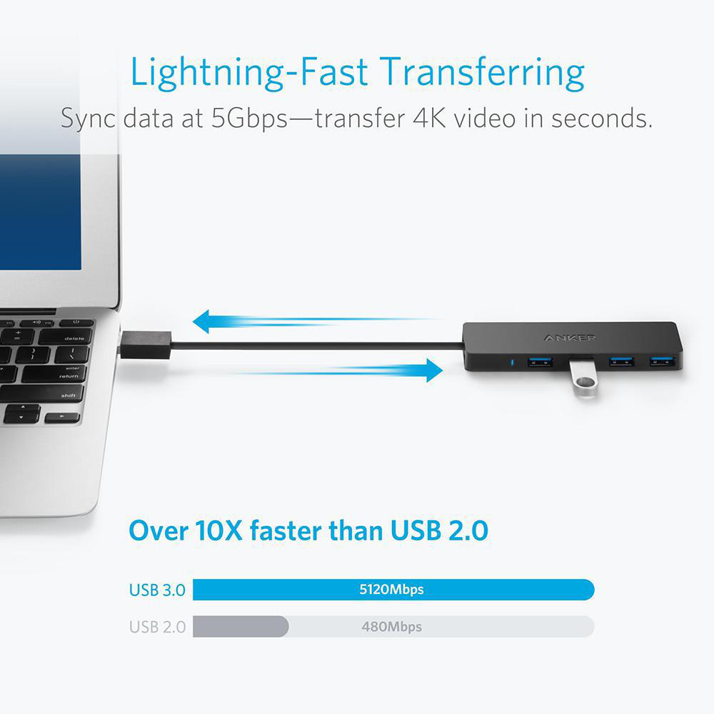 ANKER Kompakter 4 Port USB 3.0, Hub, Grau