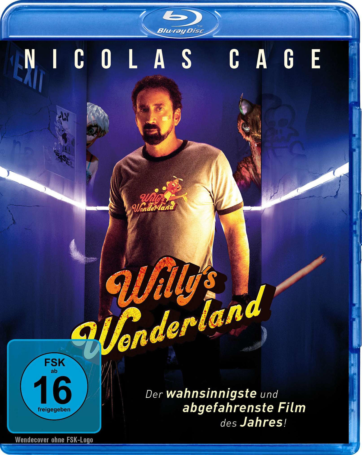 Filmcover mit Nicolas Cage. Der Titel lautet "Willy's Wonderland".