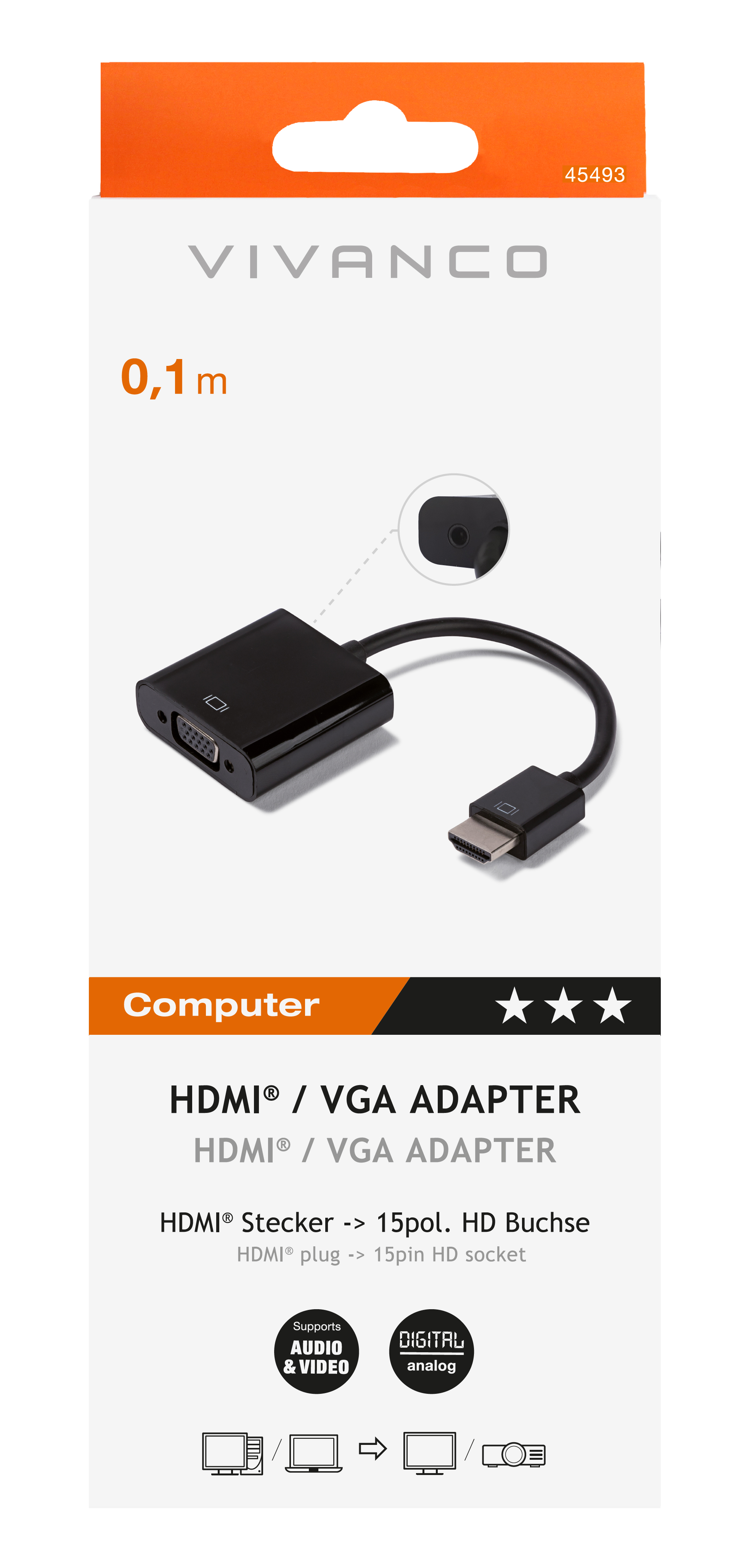 VIVANCO 45493 HDMI auf VGA Adapter, 0,15m