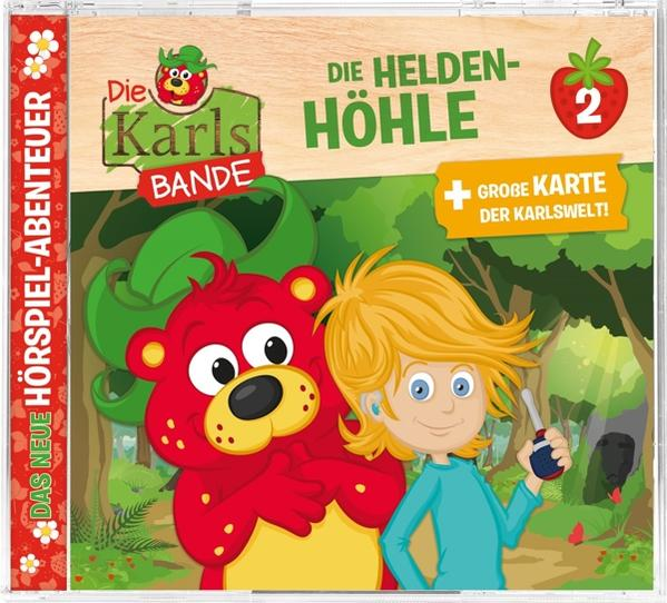 CD-Cover mit Zeichentrickfiguren. Ein Bär und ein Junge, Hintergrund Wald.