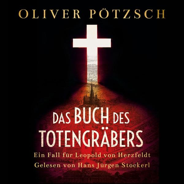 Buchcover, Das Buch des Totengräbers. Kreuz und Stadt im Hintergrund.
