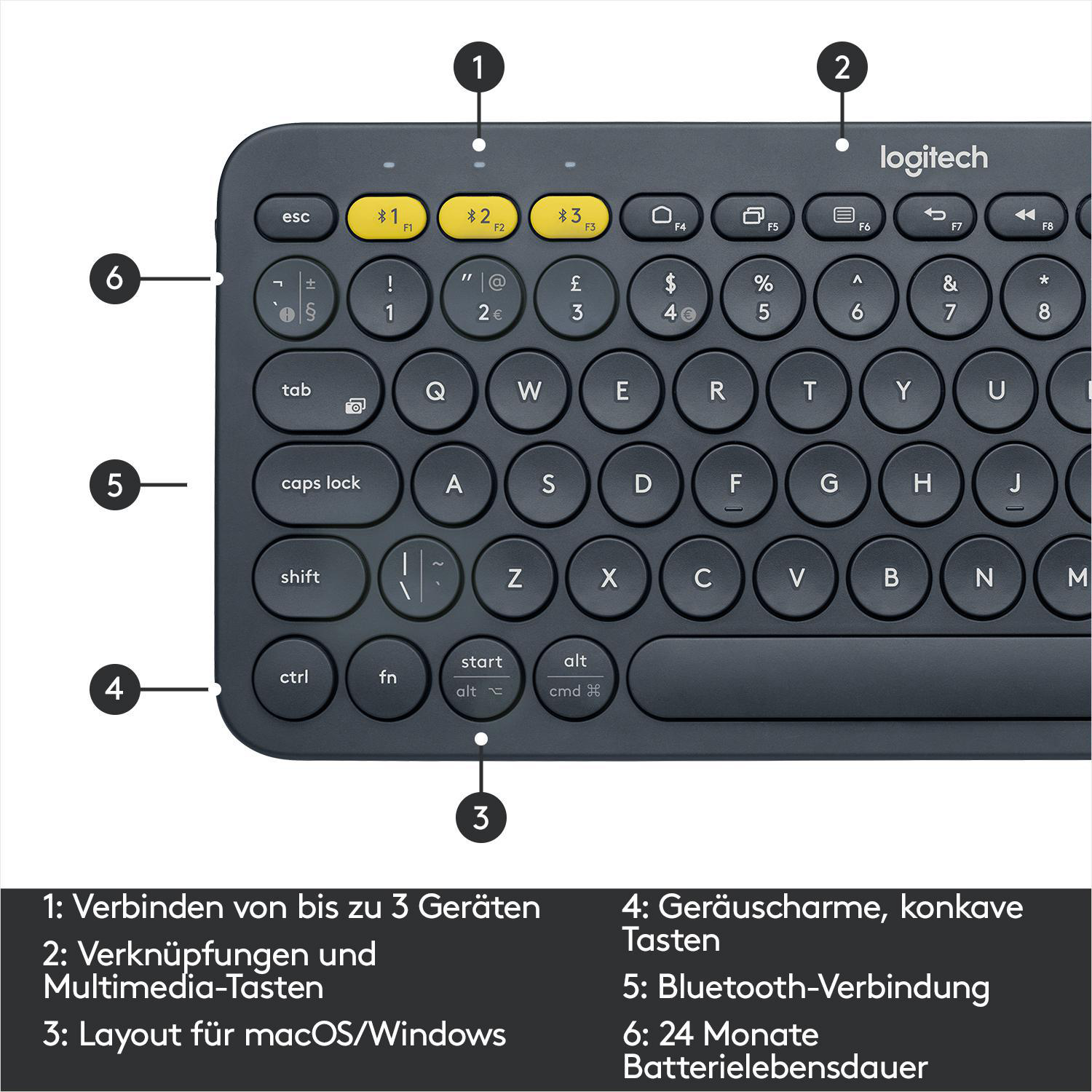LOGITECH K380 kabellose Multi-Device Bluetooth, Tastatur, Sonstiges, kabellos, Dunkelgrau
