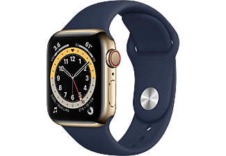 APPLE Watch Series 6 GPS + Cellular, 40mm Gold Stainless Steel Case tengerészkék sport szíj (mjxm3hc/a)