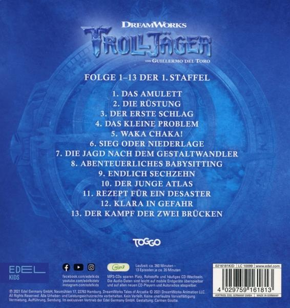 DVD-Cover mit Text, Serientitel und Episodenliste. Enthält DreamWorks- und Guillermo Del Toro-Logos.