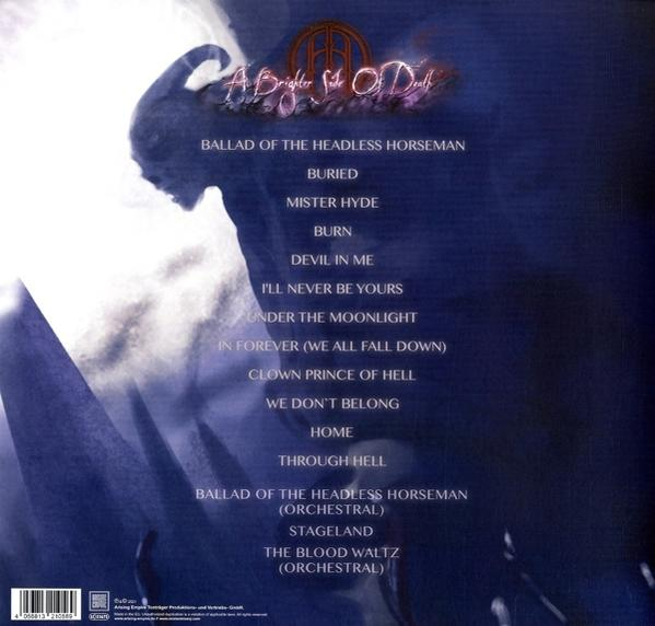 Album-Rückseite. Text mit Liedern, Artwork und Bandname: A Brighter Side of Death.