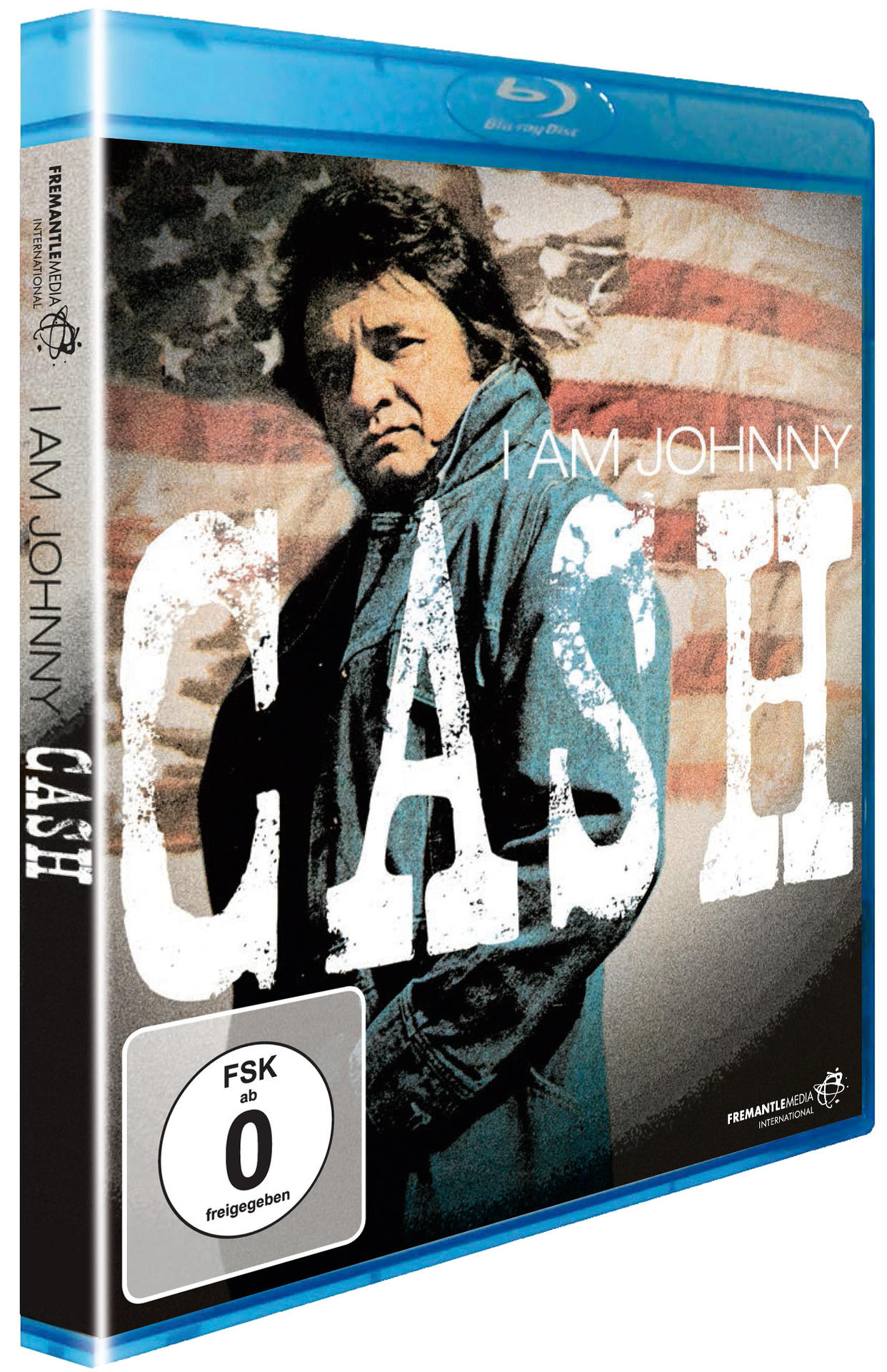 Blu-ray-Hülle von 'I Am Johnny Cash', mit Johnny Cash in einer Jeansjacke.