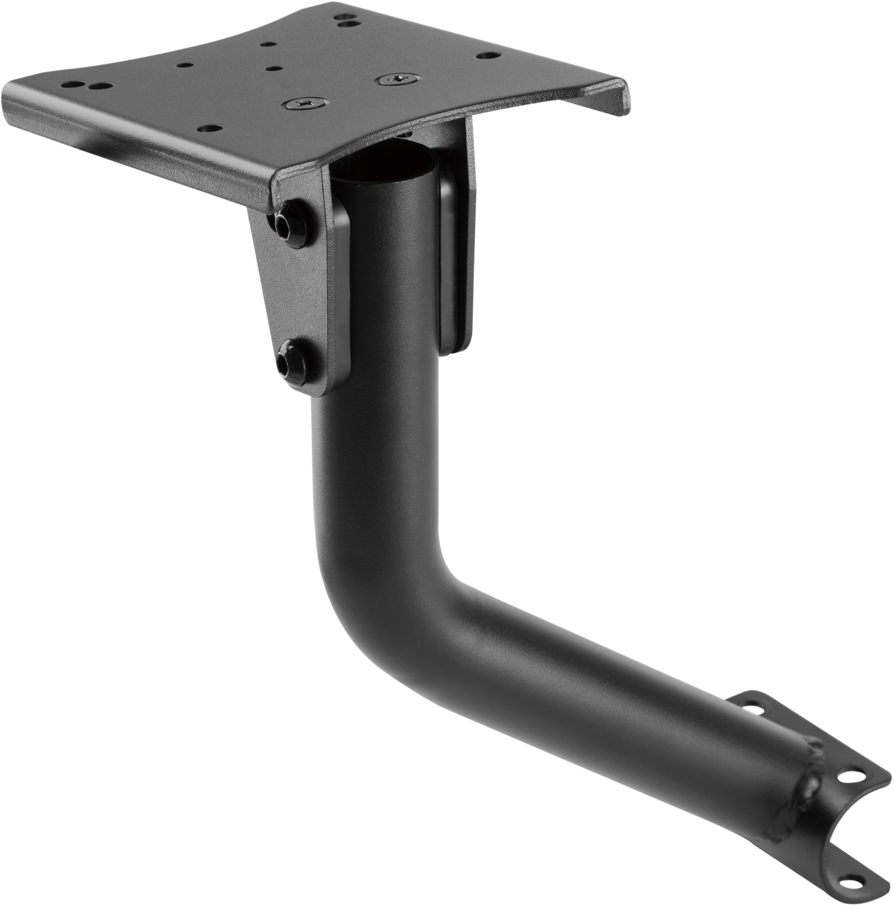 Support de téléviseur en métal noir. Bras incurvé avec base carrée et plaque de montage.
