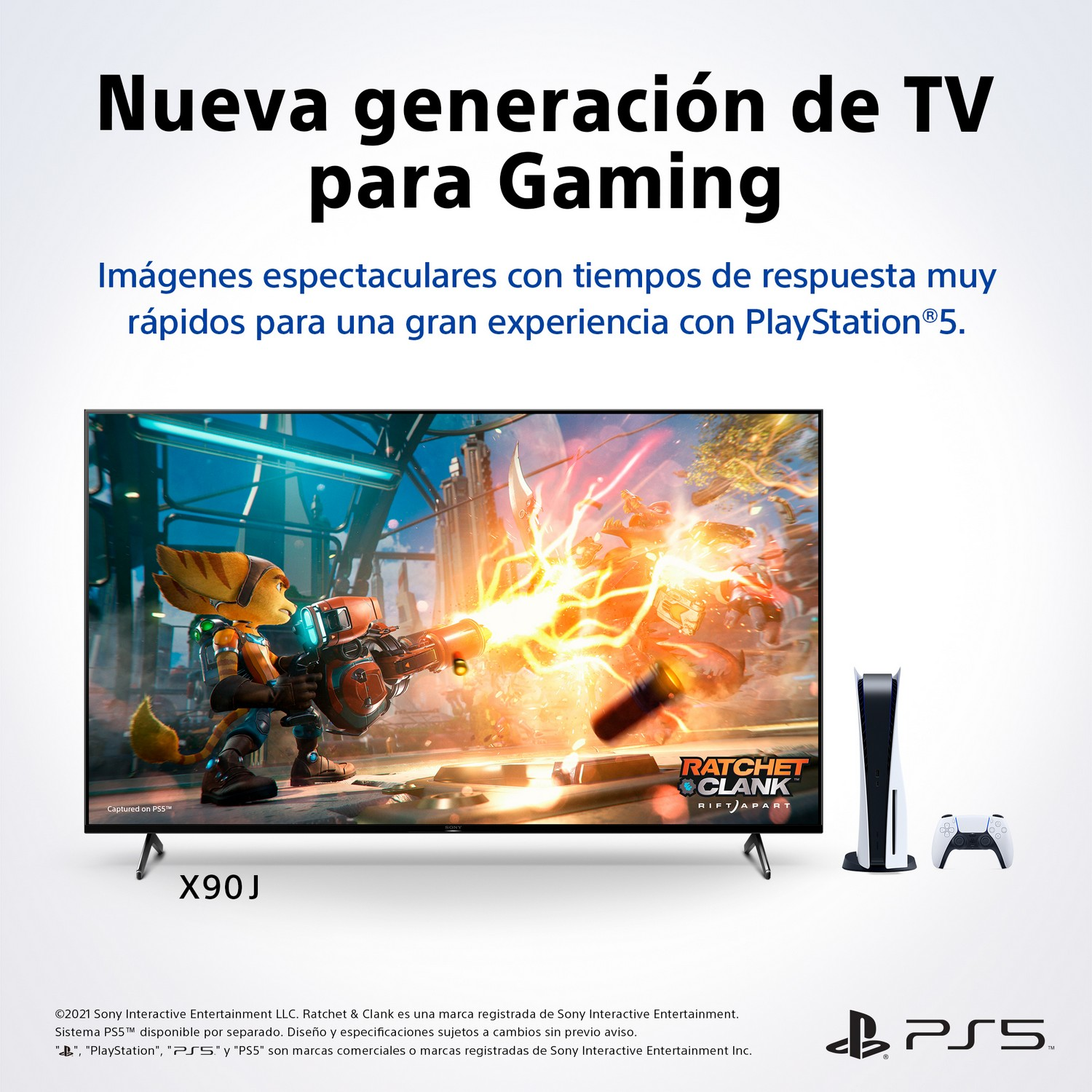 Una pantalla de TV que muestra un videojuego. Una PS5 se muestra a la derecha.