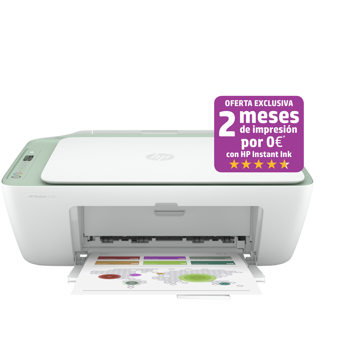 Impresora multifunción - HP DeskJet 2722, Color, 5.5 ppm, Wifi, Bluetooth, Compatible con HP Instant Ink