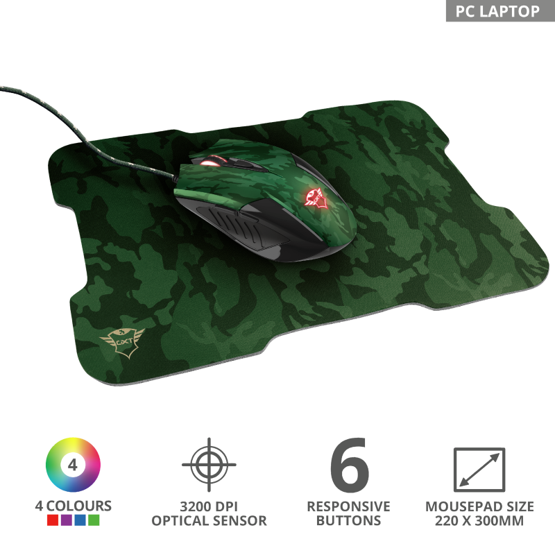 TRUST Souris gamer GXT781 Rixa Camo + Tapis de souris Camo (23611)