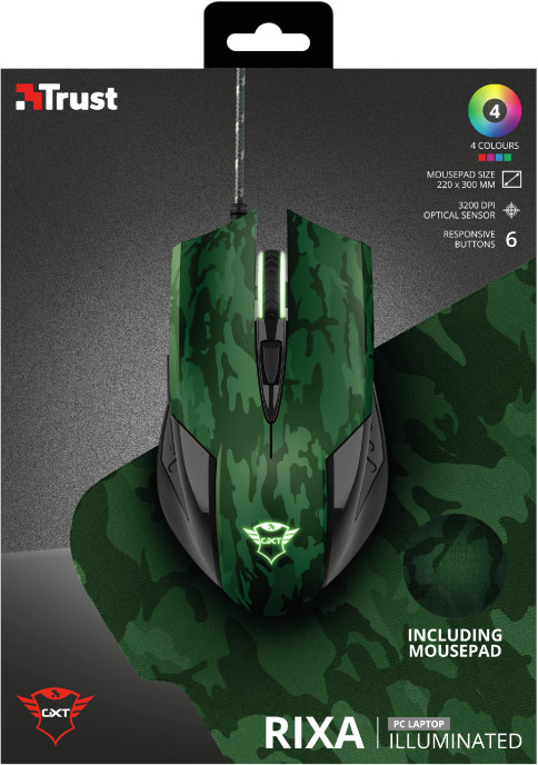 TRUST Souris gamer GXT781 Rixa Camo + Tapis de souris Camo (23611)