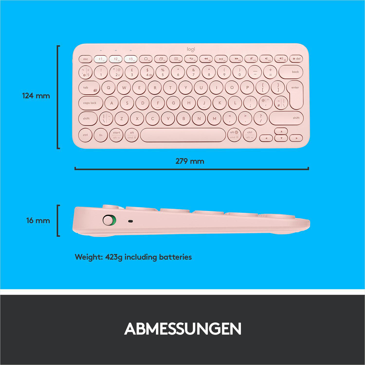 LOGITECH K 380 Multi-Device Bluetooth, kabellos, Rosé  Tastatur