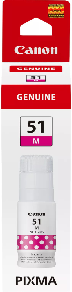 Canon 51M magenta inktcartridge verpakking, rood en wit, verticaal.